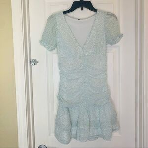 H&M Light Blue Green Floral Draped Dress Size XS